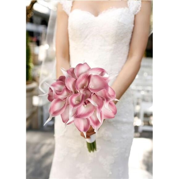 Pink Fake Calla Lily Flowers 24PCS Real Touch Pink Calla Lily Faux Flowers - Picture 6 of 8